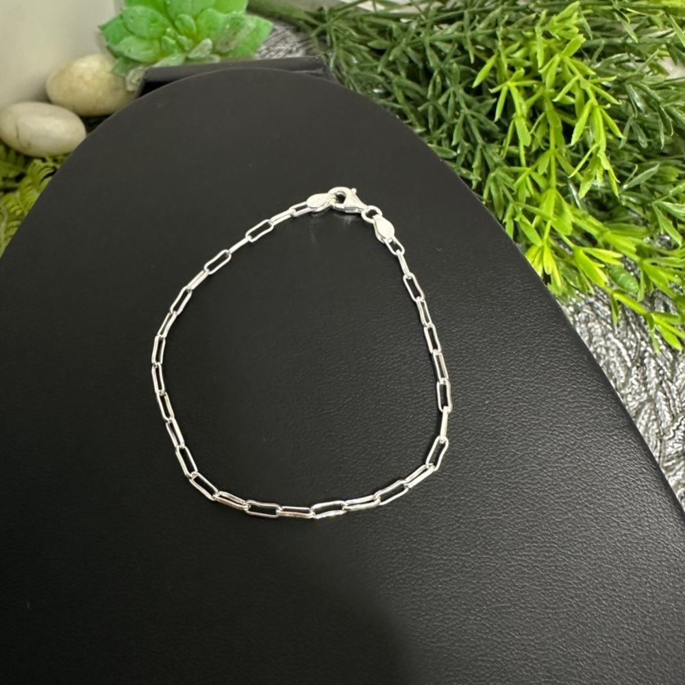 925 Sterling Silver paper clip chain Bracelet - Picture 5 of 8